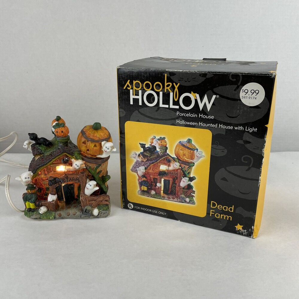 Spooky Hollow Porcelain House Halloween Haunted W/ Light Dead Farm 2002